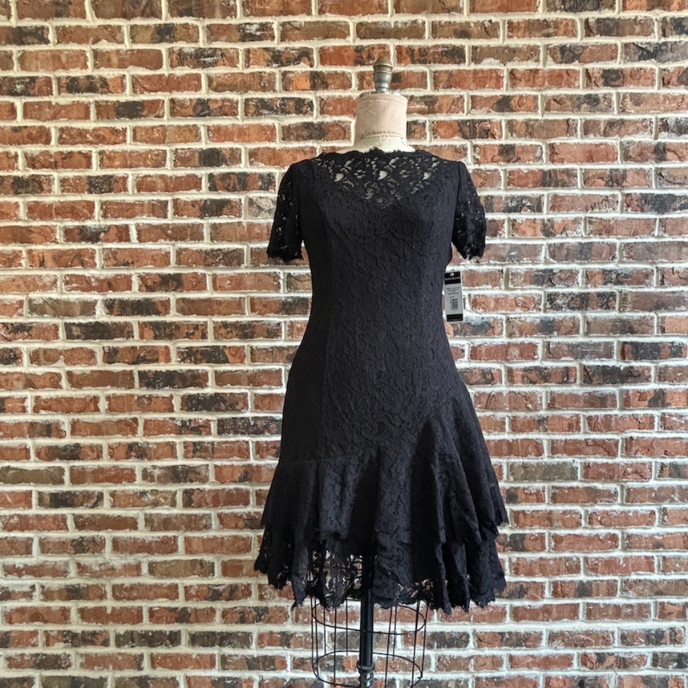 Short Sleeve Double Ruffle Lace Dress